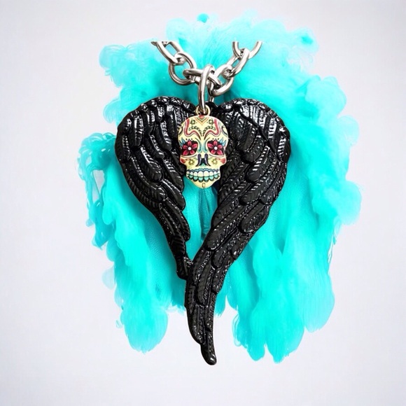 Hand Crafted Jewelry - 🆕 3D Angel Wings and Sugar Skull Pendant Alloy/Stainless Steel